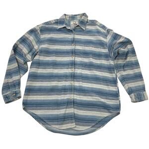 Andrew's Blues Sz Medium Denim Long Sleeve Button Up Shirt Blue & White Stripes